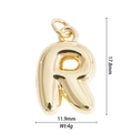 Macro detail of gold balloon letter R pendant with dimensions 17.8mm and 11.9mm - Letter R Style (DZ-2824)