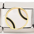Modulo per bracciale in acciaio con pallina da tennis in smalto bianco e bordo dorato - 1293-Palla da Tennis