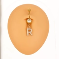 Piercing ombelico in acciaio dorato con ciondolo lettera R e zirconi brillanti - Lettera R (Z-261) / Argento