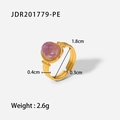 Detail view of gold ring with purple oval gemstone showing dimensions and weight - Purple Cabochon Gemstone Style (JDR201779-PE)