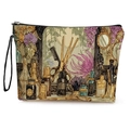 Beauty case floreale con illustrazione vintage di trucchi e cinturino da polso nero - Motivo Strumenti da Trucco Vintage (Stile 1) / 17x25cm (Lino Fino)