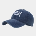 Vintage washed navy blue cotton baseball cap featuring white MOM embroidery detail - Soft Top Solid MOM Navy Blue