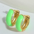 Niche vintage hoop earrings with vibrant neon green enamel and golden finish base - Green