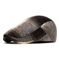 Retro newsboy cap in brown herringbone patchwork wool blend for men and women - Dark Coffee Beige Herringbone Plaid / Coffee
