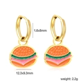 Cute 18K gold stainless steel hamburger charms hoop earrings for women with enamel details - Burger Style (EA56270MG)
