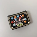 Bohemian style black accordion card holder with colorful beadwork and gold chain trim - No.33 (Colorful Clusters)