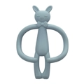 Light blue rabbit shaped silicone baby teether toy with ring handles for soothing grip - Bunny-Grey Blue