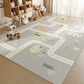 Gray kids play rug featuring colorful city roads and car patterns for nursery room - Crystal Velvet - Warm City