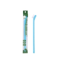 Sky blue pet toothbrush with curved head and green packaging box for cats and dogs - Single PVC Box Packaging / Blue