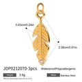 Gouden roestvrijstalen veer hanger voor sieraden maken met afmetingen details - Veer Stijl (JDP0212070)