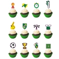Set of 12 soccer themed cupcake toppers with trophy and ball designs for football parties - Small Cupcake Toppers