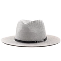 Classic silver-gray straw fedora hat with a black leather band and metal buckle detail - M (56-58cm) / Gray
