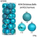 Set of 24 teal 6cm Christmas balls with shiny, matte, and glitter finishes for decor - 24-Piece Set (6cm) / Lake Blue