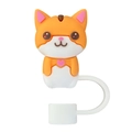 Cute orange and white fox silicone straw cover with a pink heart detail and strap - Orange Cat Style (4)