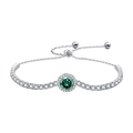 925 Sterling Silver Bracelet with green gemstone centerpiece and adjustable bolo clasp - 925 Sterling Silver (White Gold Plated) / 1 Carat Green Moissanite