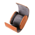 Single brown leather watch travel case with grey velvet interior and snap closure - 1-Slot Style / Coffee