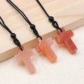 Natural red agate cross pendant with black braided cord and decorative beads - Red Agate