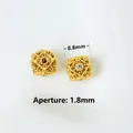 Detail of 8.8mm hollow gold cube beads with zircon inlay for DIY jewelry crafts - Style 10 Square Hollow-Aperture 1.8mm