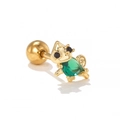 Detail of gold piercing stud featuring a green zircon gemstone and cute animal shape - Style 1426 / Gold