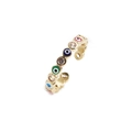 Detail of gold open ring with colorful evil eye enamel and cubic zirconia stones - Multicolor
