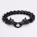 Bracciale punk da uomo in acciaio inossidabile nero con testa di lupo e catena - Nero