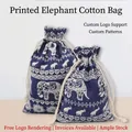 Blue elephant print cotton drawstring pouches set in small and large sizes - 10*14cm / Elephant