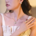 Golden heart jewelry set with necklace earrings and ring encrusted with zircon crystals - Heart 3-Piece Set (255) / Gold