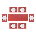 Red 7-piece PVC placemat and table runner set with elegant woven texture for dining - Red Sparkling Woven