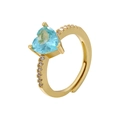 Adjustable gold heart ring with light blue crystal and sparkling zircon accents - Gold Aquamarine Zirconia
