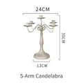 Candelabro vintage de hierro de 5 brazos en blanco antiguo con dimensiones detalladas - 5 brazos (30CM) / Blanco Desgastado