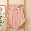 Pink hooded baby bath towel in soft coral fleece featuring cute animal embroidery - 80*80cm / Dusty Pink Cat