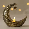 Golden crescent moon and star LED lantern for Ramadan and Middle Eastern holiday decor - Style 1-Bronze Gold