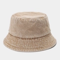 Detailed close-up of khaki washed cotton bucket hat with vintage textured stitching - M (56-58cm) / Khaki