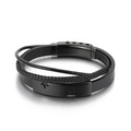 Bracciale multistrato da uomo in pelle nera con piastra metallica e stelle - 21cm Nero (KB150258-KLHQ)
