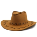 Close-up of brown suede cowboy hat with metal eyelets and leather braided stitching details - M(56-58cm) / Khaki