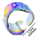Adjustable iridescent irregular lava texture ring with size measurements shown - Rainbow