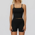 Set yoga sportivo nero da donna con canotta sportiva e pantaloncini a vita alta aderenti - Taglia S / Vest + Shorts - Black