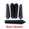 Polished black obsidian hexagonal crystal pillars with pointed tip displayed in five pieces - Obsidian / 10*50mm