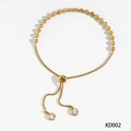 Adjustable gold stainless steel beaded bracelet with sparkling zircon charms for women - Gold Bracelet (KD002)