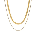 Collier double rang en acier inoxydable plaqué or 18k avec maille serpent et chaîne fine - Chaîne serpent plate double couche et chaîne ronde fine (TN3027) / Doré