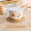 1200ml ceramic fresh-keeping bowl with floral pattern and air valve lid, 15cm x 10.6cm - Purple Flower - 1200ml Fresh-keeping Bowl