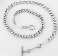 Silver double layer Cuban chain necklace with minimalist OT clasp on white background - Steel Color Cuban Chain OT Buckle Necklace (KN238621)