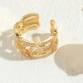 Chic 14K gold plated chain link ring with pavé zircons in a wide adjustable design - Double Layer Ring (JZ0207)