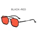 Steampunk octagon sunglasses featuring a double bridge metal frame with red lenses - Black Frame Red Lens