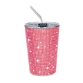 Pink rhinestone 17oz stainless steel tumbler with straw and transparent lid - 500ml / Red