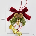 Christmas decoration with red velvet bow, pine cones and gold bells, size 16cm by 11cm - 3 Bells Style A