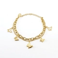 Zweilagiges goldenes Edelstahl-Armband mit Schmetterlingsanhängern und Textur - 18K Gold / Gold