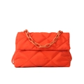 Quilted puff shoulder bag in bright orange with matching resin chain handle - Orange