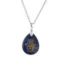 Hamsa Hand necklace with blue teardrop gemstone and silver stainless steel chain - Lapis Lazuli/Stainless Steel Chain