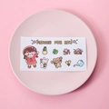 Autocollants de dessins animés coréens avec fille et animaux sur une assiette rose - Série Beauté Adorable